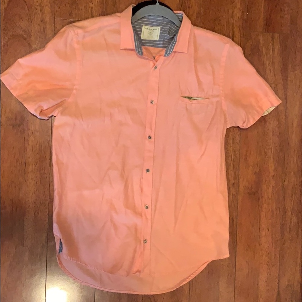 Salmon color Zara short sleeve collared shirt